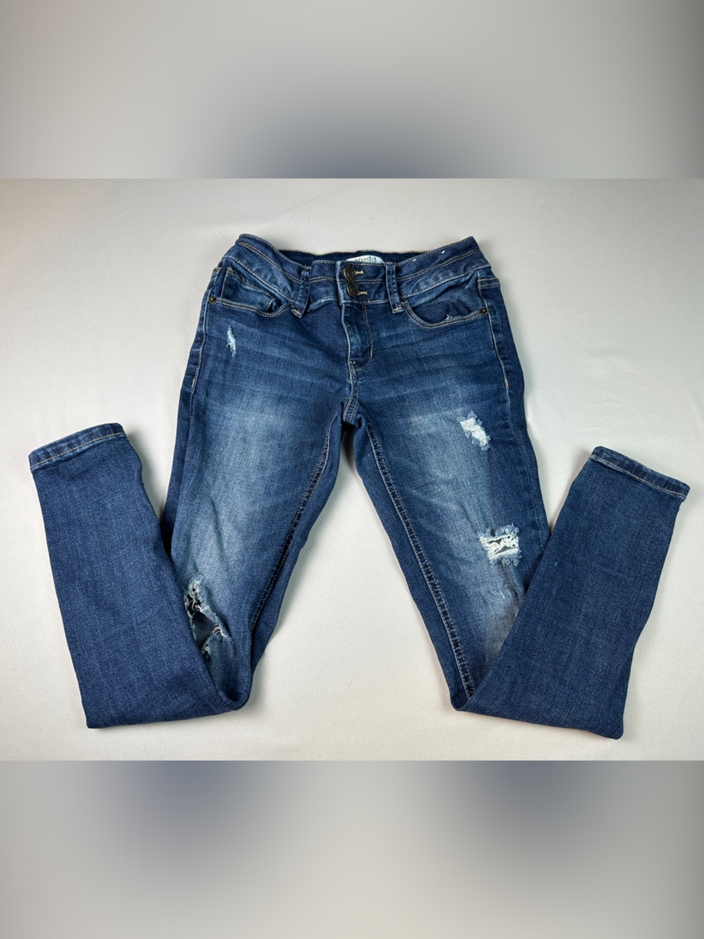 Mudd Girls Jeans Distressed Blue Denim Size 12 Classic Slim Fit